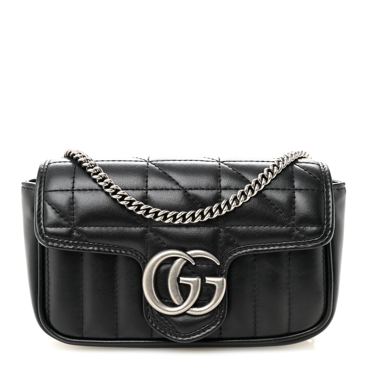 Calfskin Matelasse Aria Super Mini GG Marmont Shoulder Bag Black Black