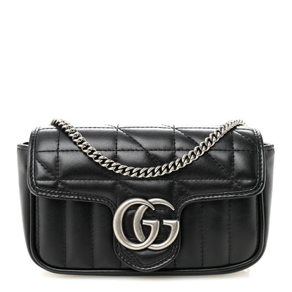Gucci Calfskin Matelasse Aria Super Mini GG Marmont Shoulder Bag Black Black 1 of 10