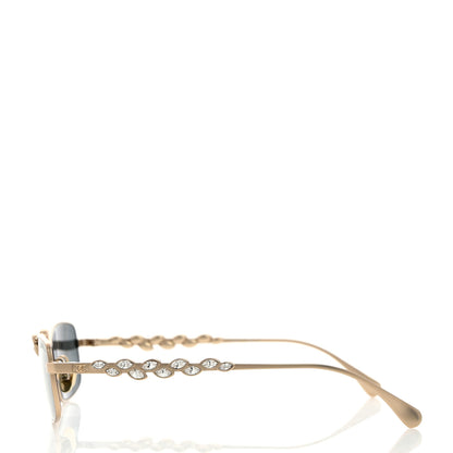 Chanel Metal Crystal Sparkling Wheat Rectangle Sunglasses 71584 Gold 3 of 8
