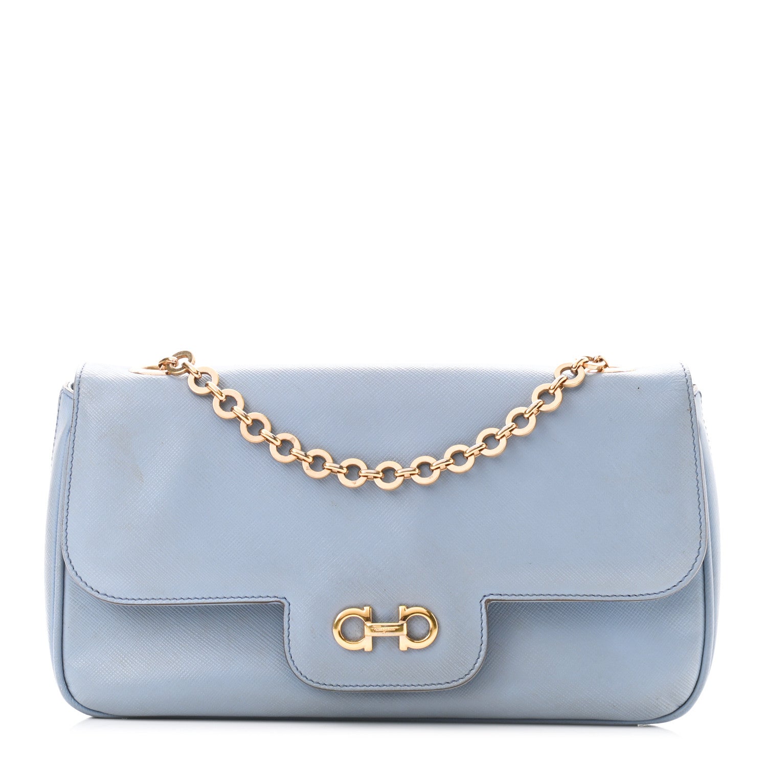 Salvatore Ferragamo Printed Calfskin Rory Chain Shoulder Bag Light Blue 1 of 11