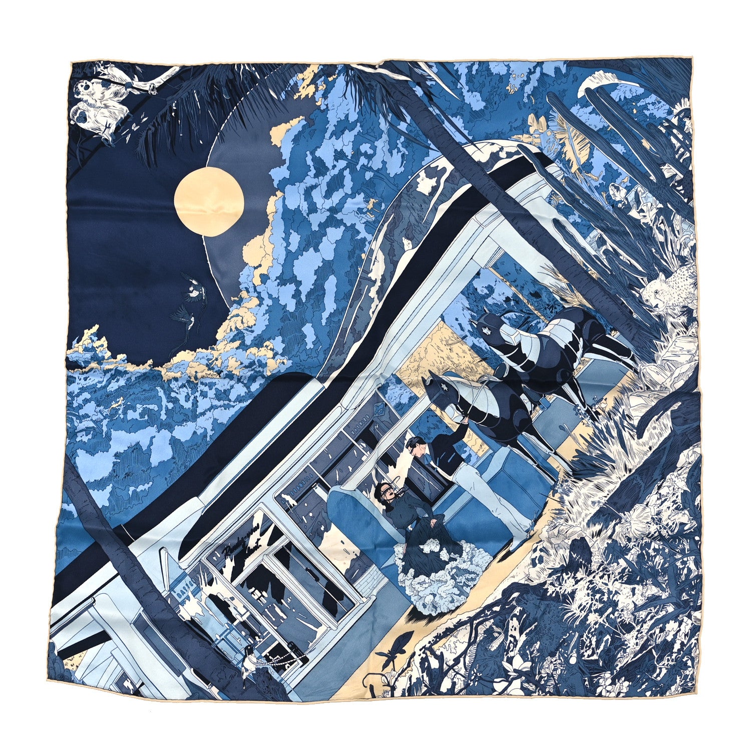 Hermes Silk Rendez-Vous Galant Scarf 70 Bleu Gris Bleute Vanille 1 of 7