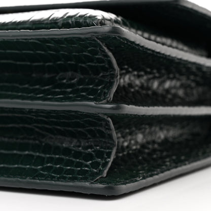 Saint Laurent Calfskin Crocodile Embossed Medium Monogram Sunset Dark Green 12 of 14