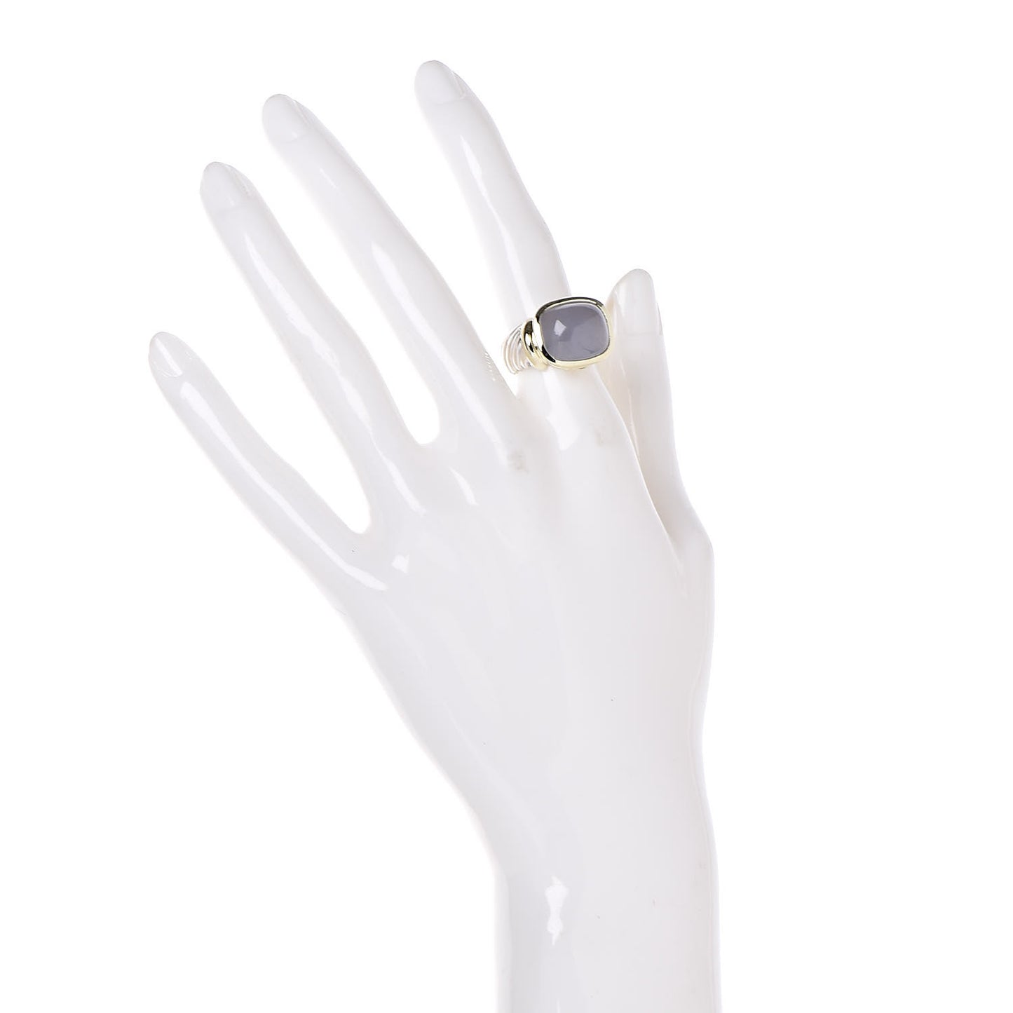 Sterling Silver 14K Yellow Gold Chalcedony 14mm Noblesse Ring 50 5.5