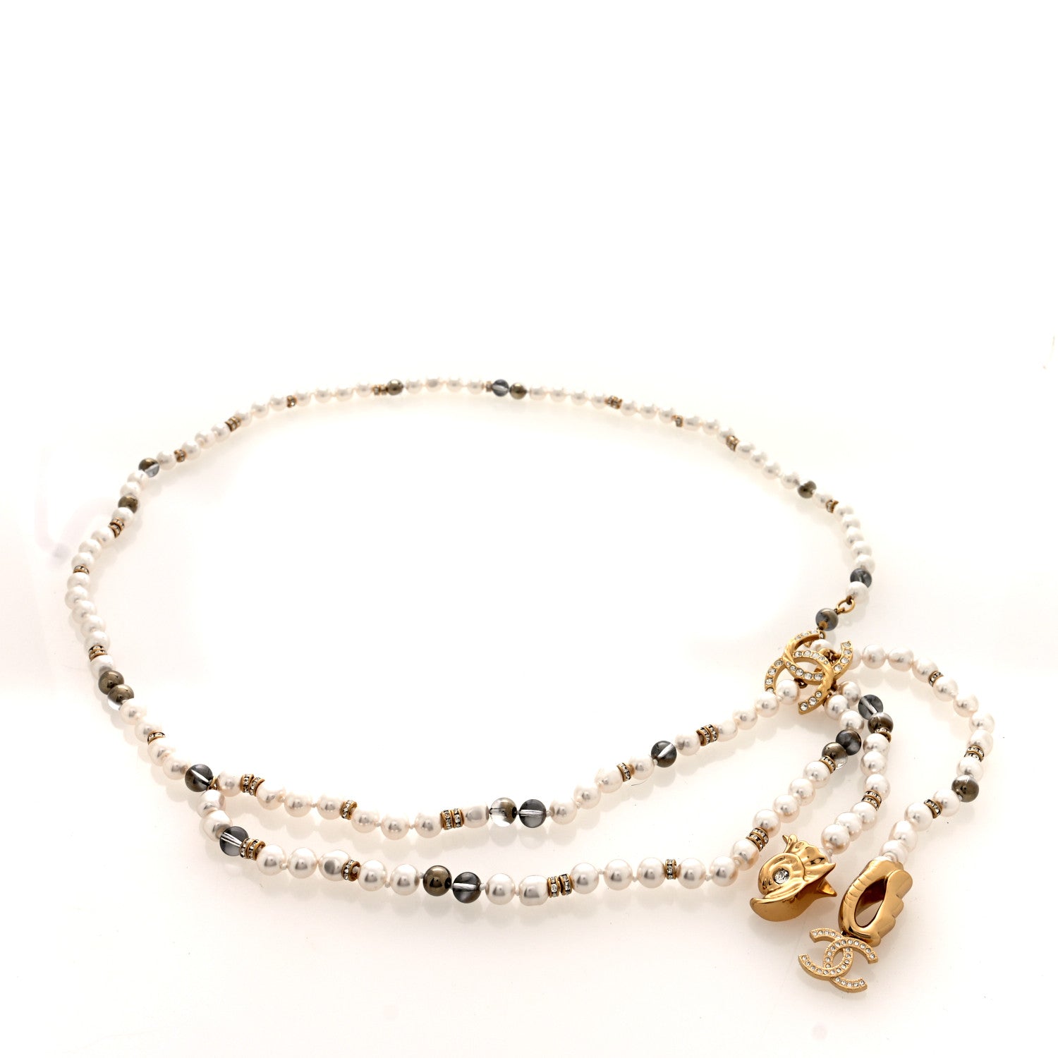Chanel Pearl Crystal CC Dragon Chain Belt Gold White Ruthenium Grey 1 of 3