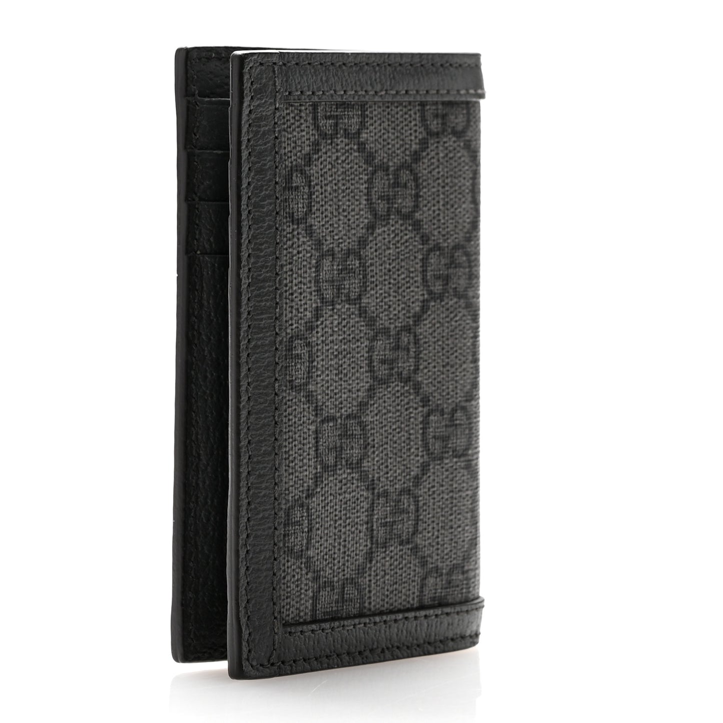 GG Supreme Monogram Textured Dollar Calfskin Ophidia Card Case Grey Black Graphite Grey