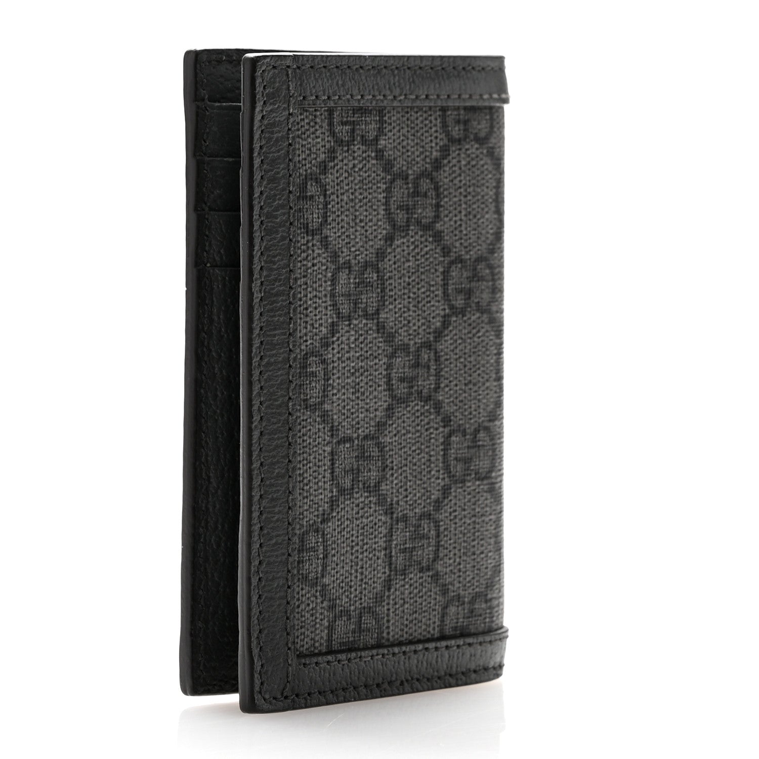Gucci GG Supreme Monogram Textured Dollar Calfskin Ophidia Card Case Grey Black Graphite Grey 3 of 9