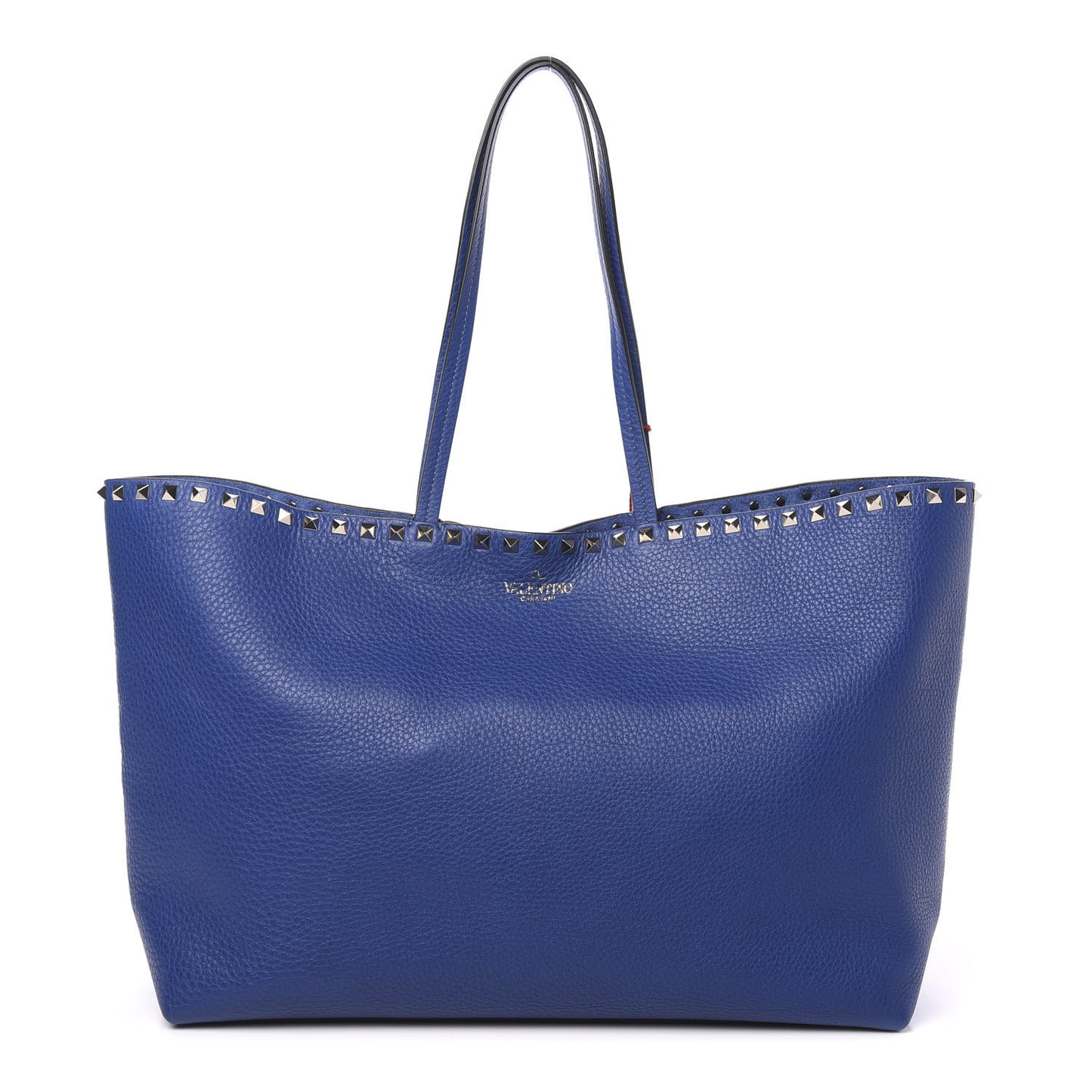 Grained Calfskin Rockstud Shoulder Tote Baltique