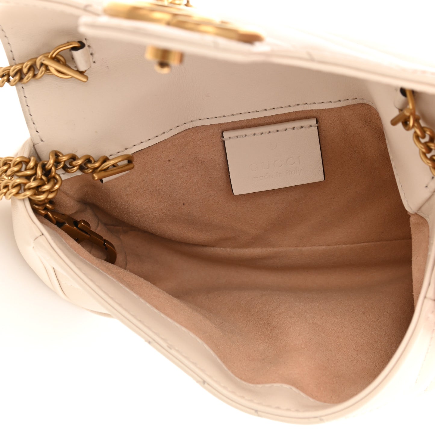 Calfskin Matelasse Super Mini GG Marmont Shoulder Bag White