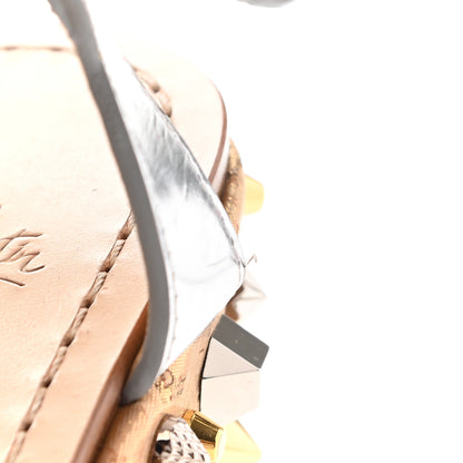 Christian Louboutin Calfskin Lame Cork Almericca 120 Studded Wedge Sandals 42 Silver 10 of 12