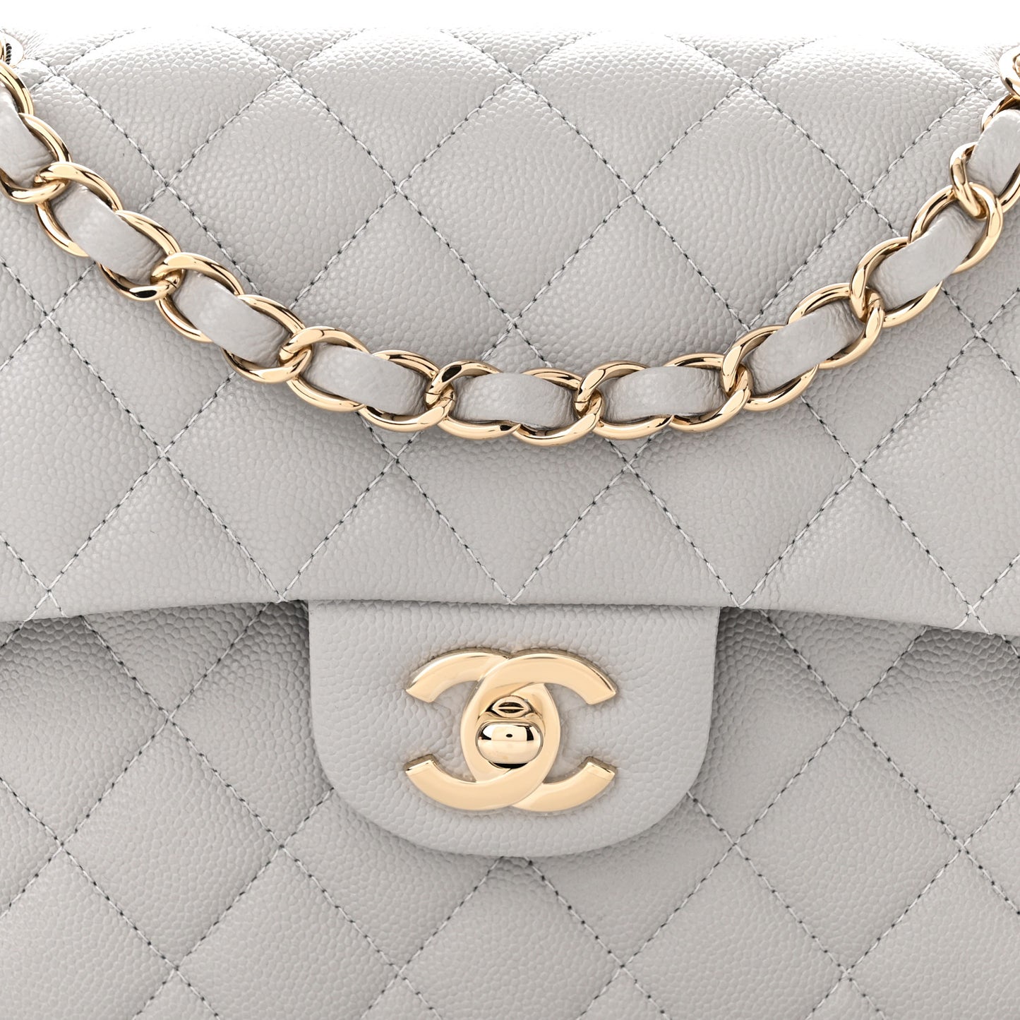 Caviar Quilted Small Double Flap Grey