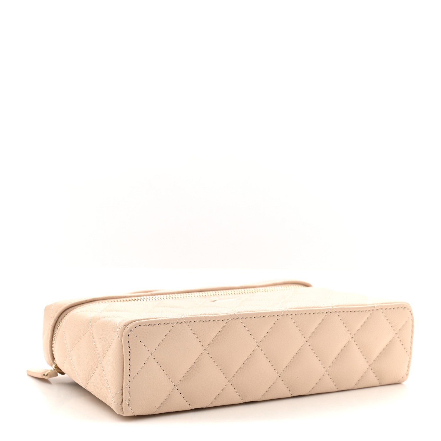 Chanel Caviar Quilted Top Handle Slim Vanity With Chain Beige