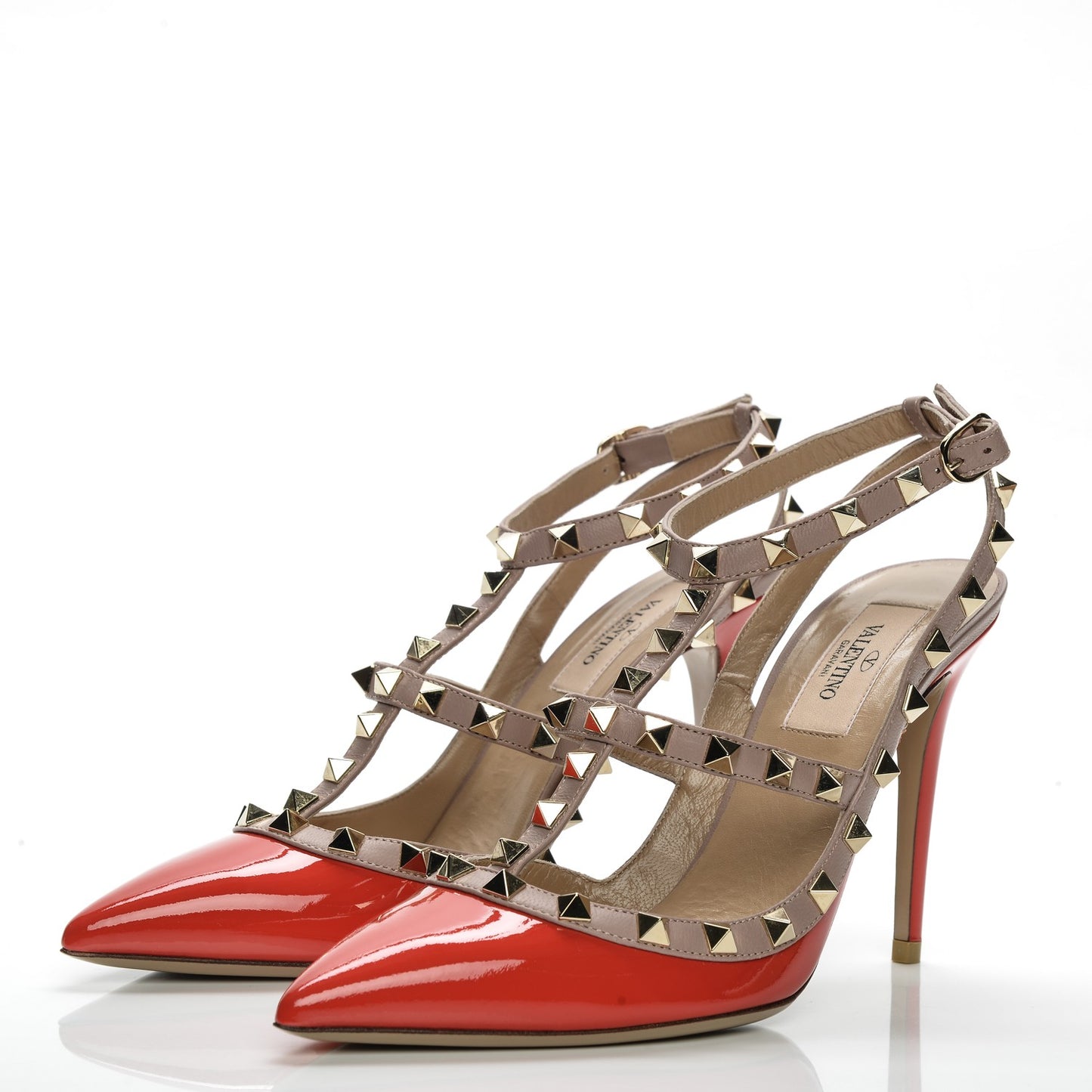 Patent Rockstud Ankle Strap 100mm Pumps 37.5 Rosso Valentino Poudre