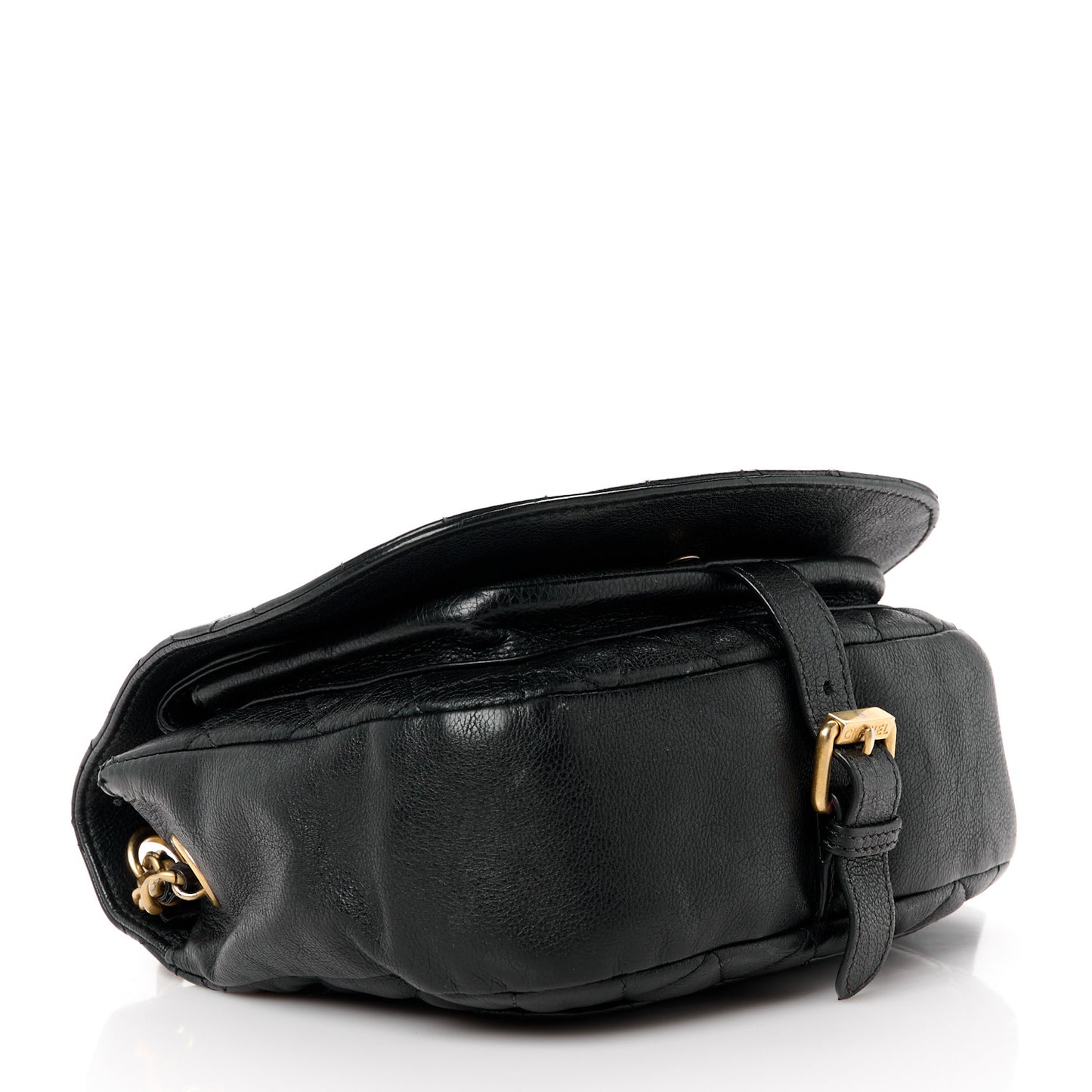 Grained Calfskin Quilted Messenger Flap Black