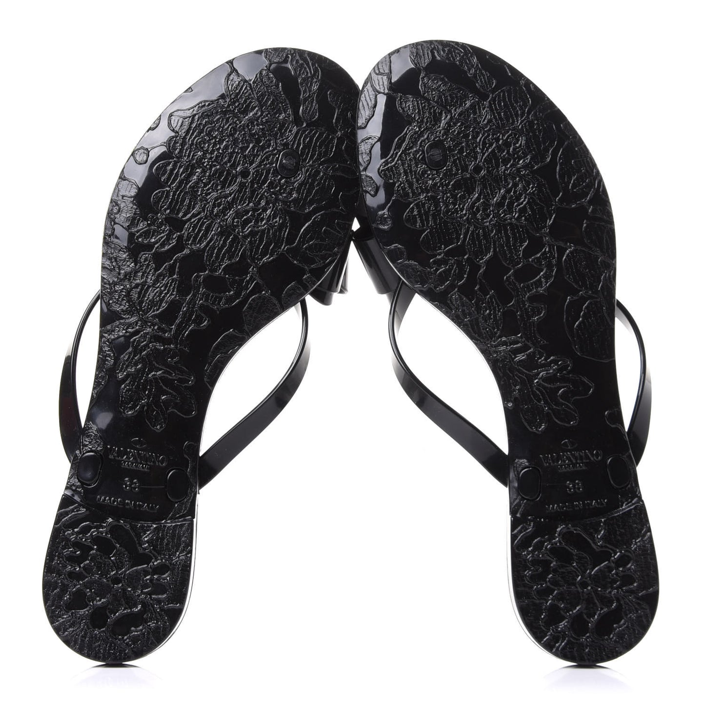 PVC Jelly Bow Thong Sandals 38 Black