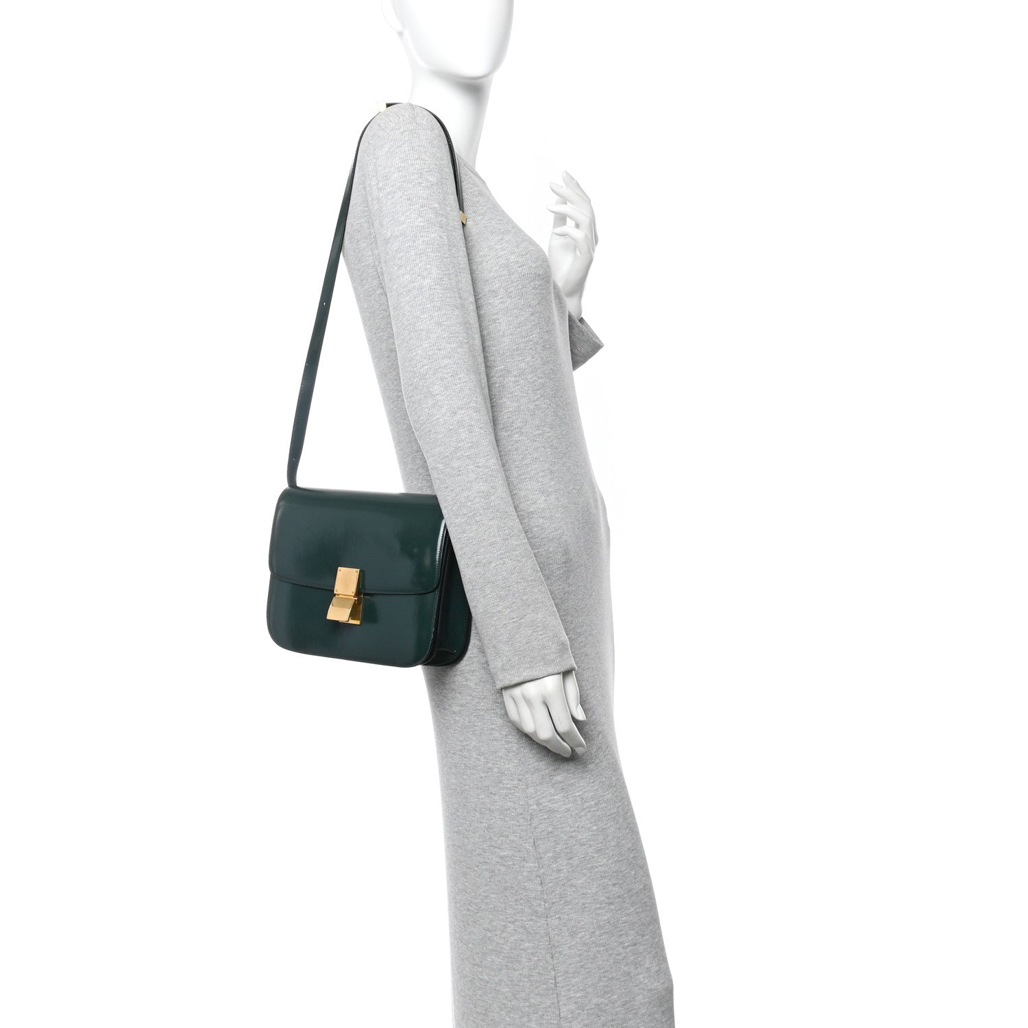 Celine Spazzolato Calfskin Classic Box Medium Flap Bag Dark Green