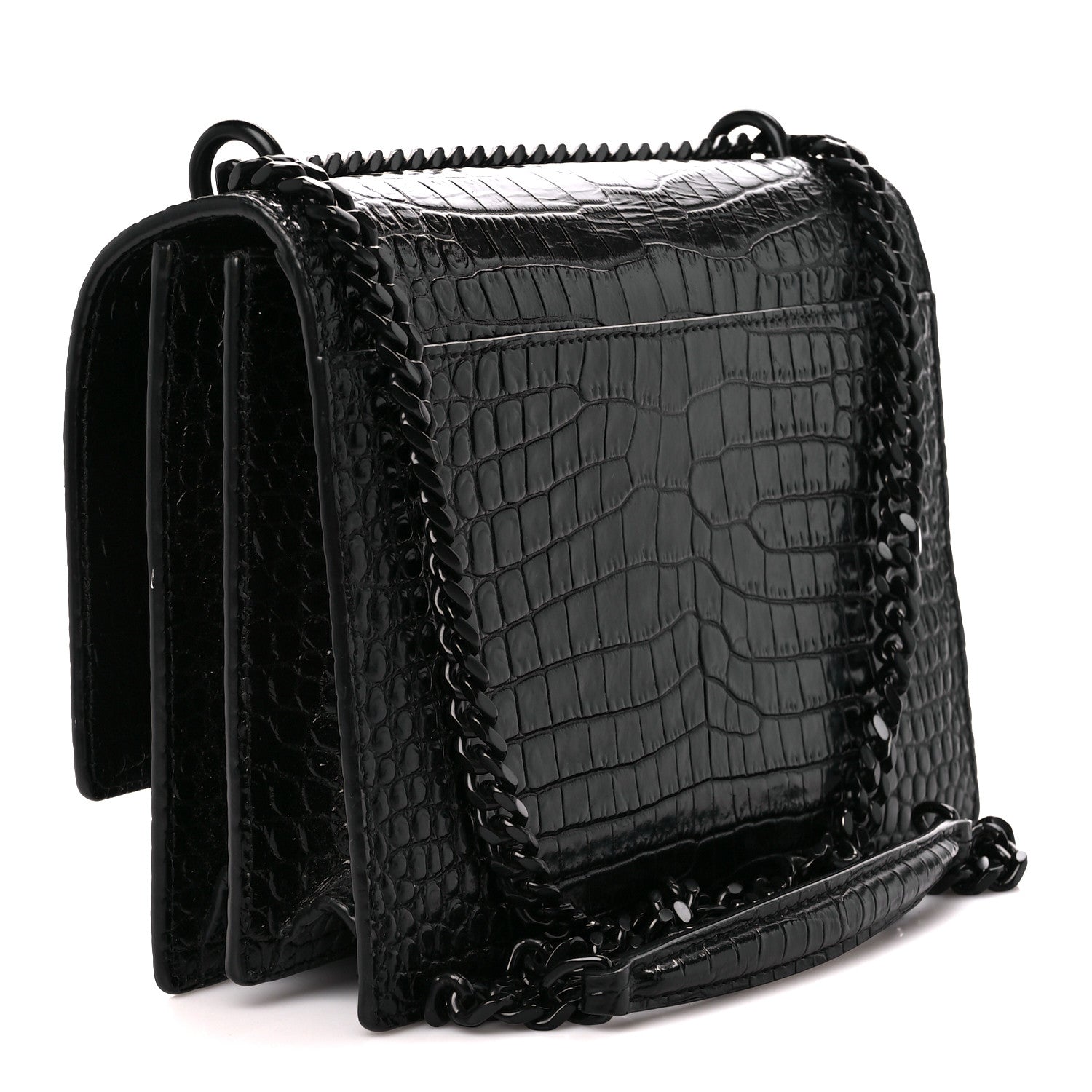 Saint Laurent Calfskin Crocodile Embossed Medium Monochrome Monogram Sunset Black 3 of 12