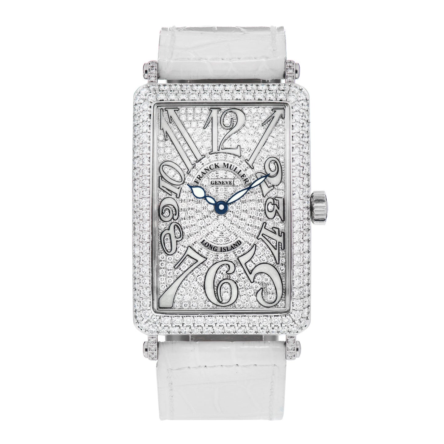 18K White Gold Alligator Diamond Pave 30mm Long Island Automatic Watch 1150SCDCD