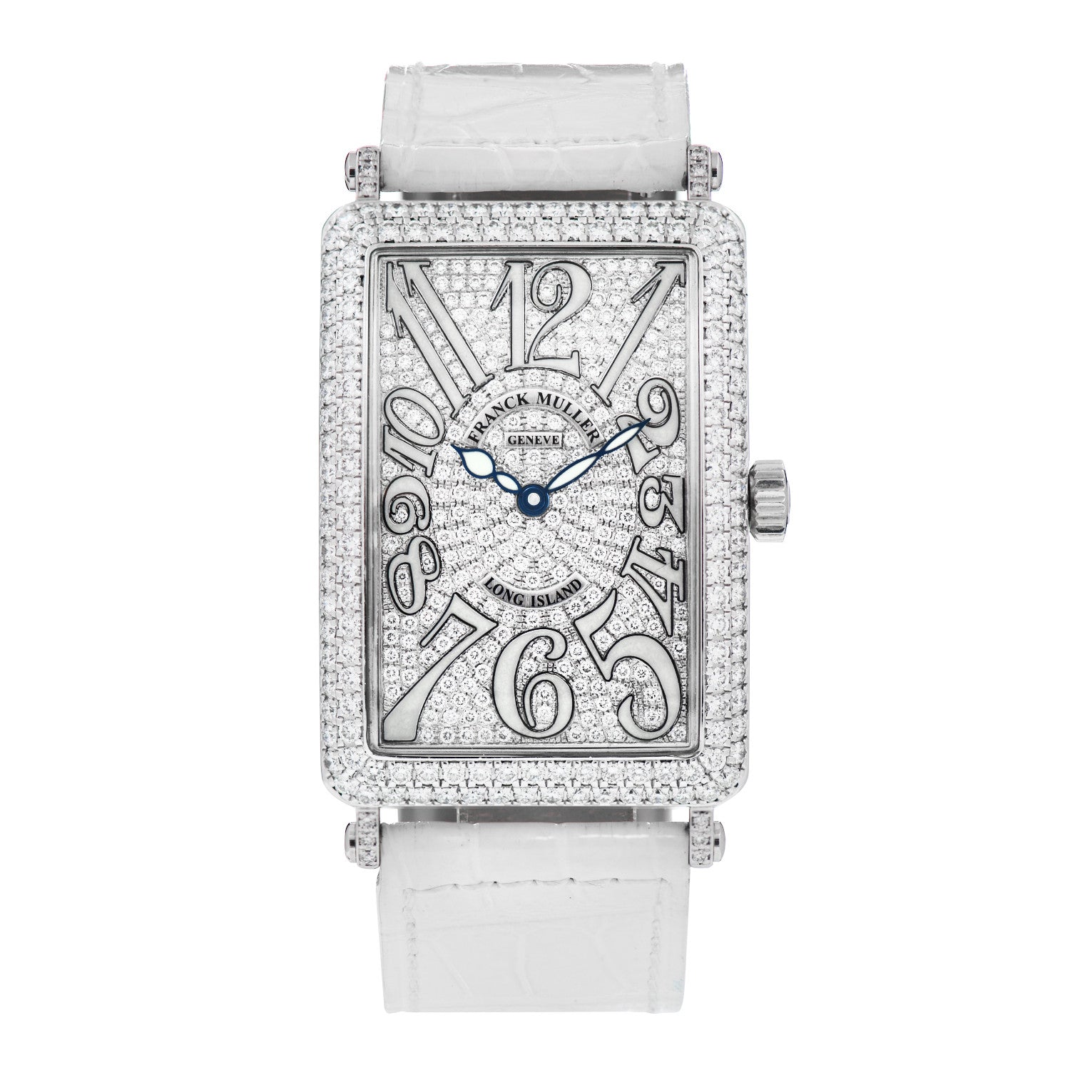 Franck Muller 18K White Gold Alligator Diamond Pave 30mm Long Island Automatic Watch 1150SCDCD 1 of 4