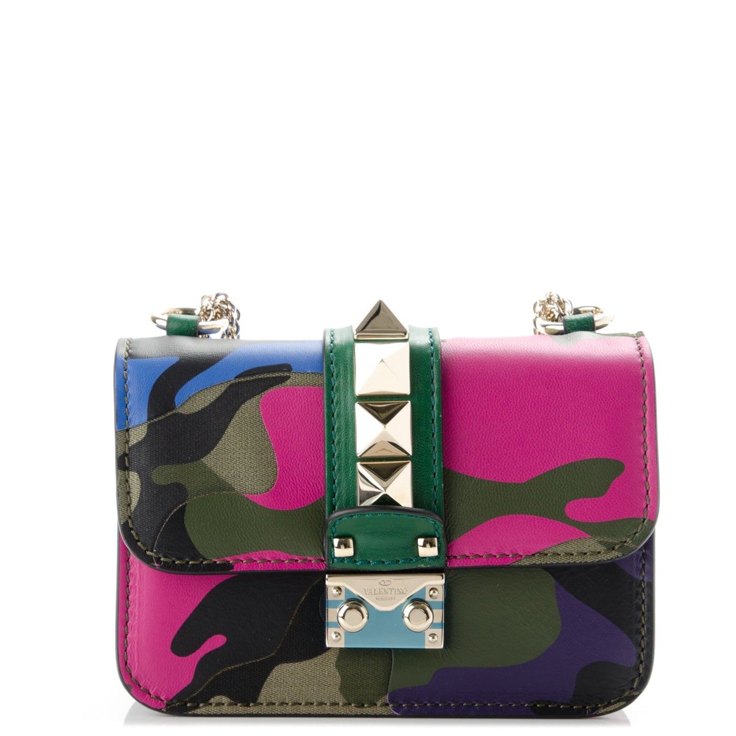 Nappa Canvas Camouflage Mini Glam Lock Rockstud Flap Multicolor