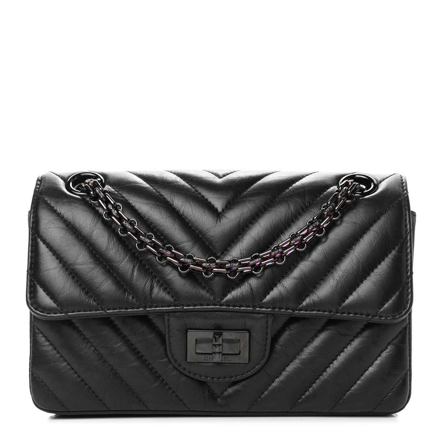Aged Calfskin Chevron Quilted 2.55 Reissue Mini Flap So Black