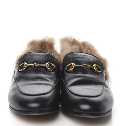 Gucci Malaga Kid Fur Womens Jordaan Loafers 40 Black Natural 2 of 13
