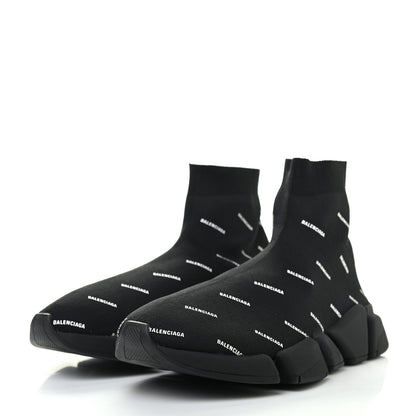 Balenciaga Technical 3D Recycled Knit Allover Logo Mens Speed 2.0 Sneakers 44 Monocolor Black White 3 of 7