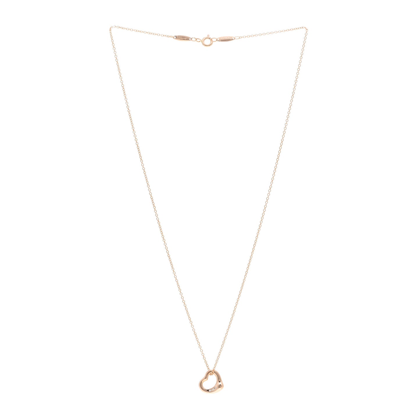 18K Rose Gold Diamond 11mm Elsa Peretti Open Heart Pendant Necklace