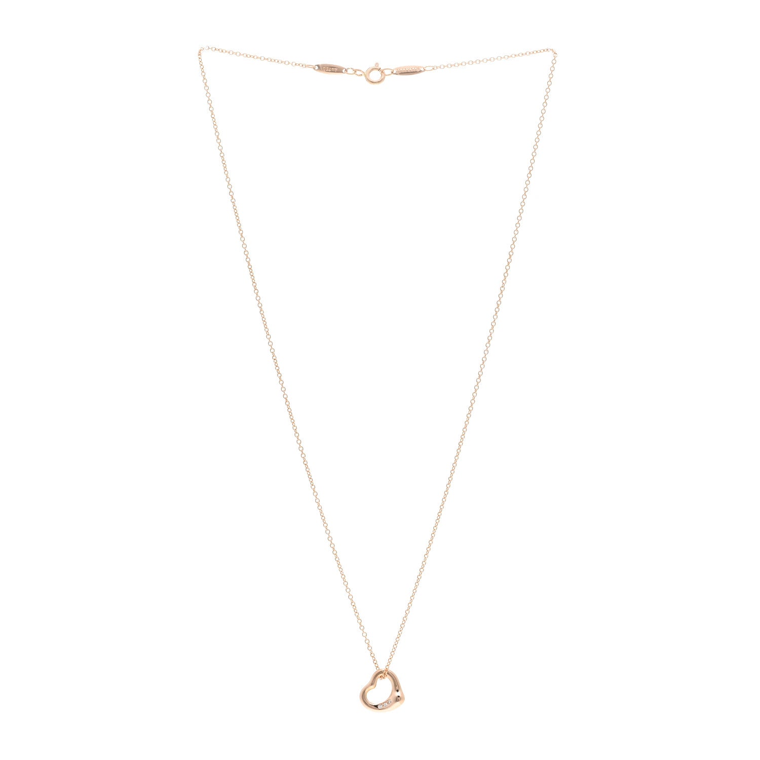 Tiffany 18K Rose Gold Diamond 11mm Elsa Peretti Open Heart Pendant Necklace 3 of 4