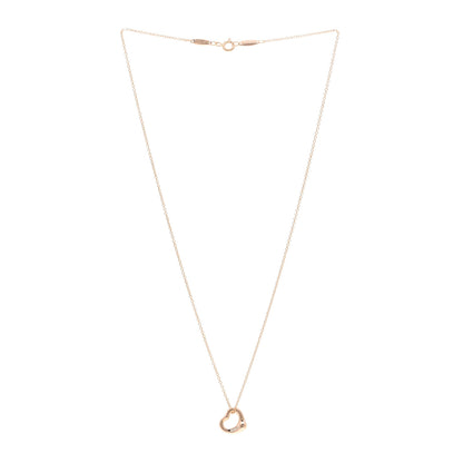 Tiffany 18K Rose Gold Diamond 11mm Elsa Peretti Open Heart Pendant Necklace 3 of 4