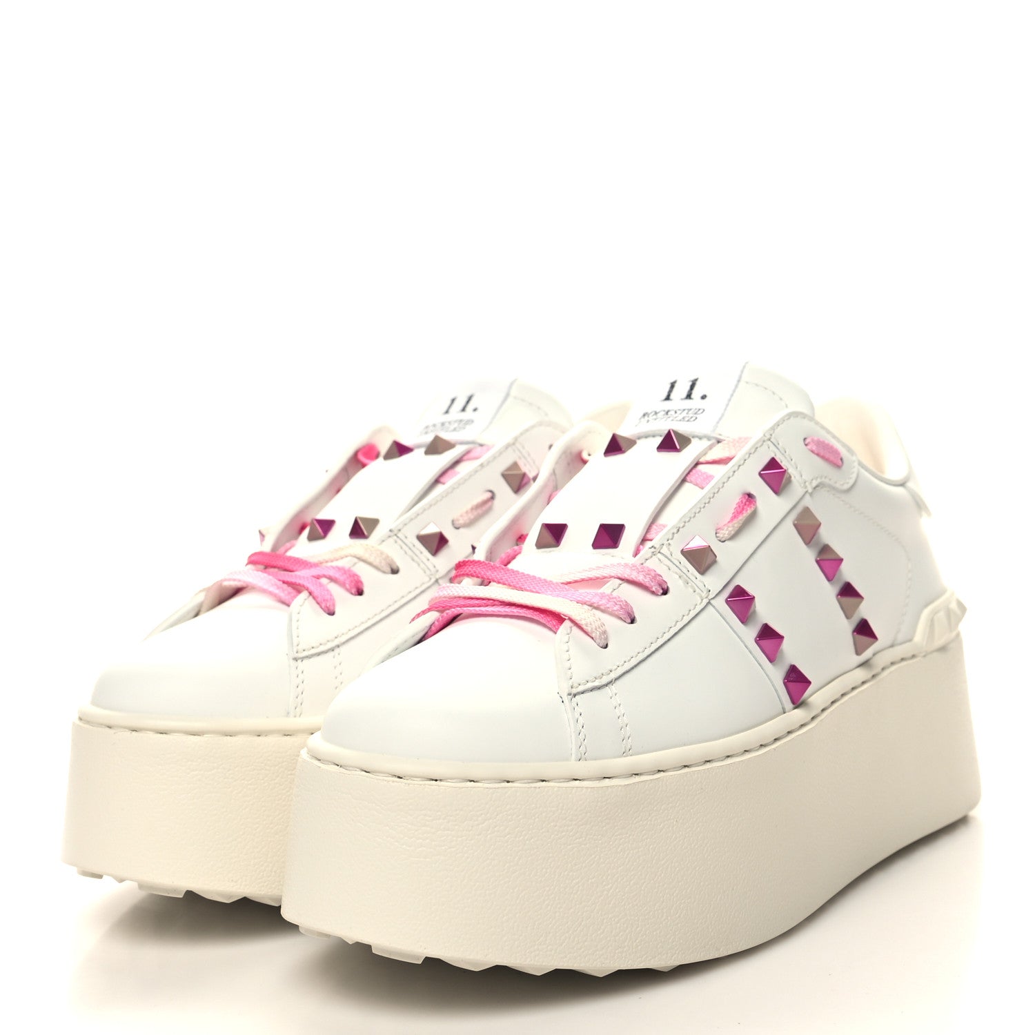 Valentino Garavani Calfskin Rockstud Untitled 57mm Platform Sneakers 38.5 White Pink PP 4 of 9