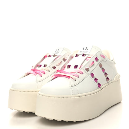 Valentino Garavani Calfskin Rockstud Untitled 57mm Platform Sneakers 38.5 White Pink PP 4 of 9