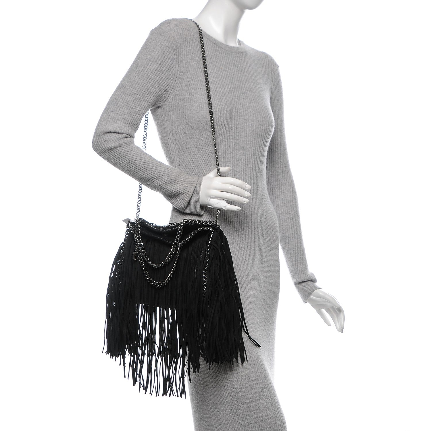 Stella McCartney Shaggy Deer Fringe Mini Falabella Tote Black 2 of 6