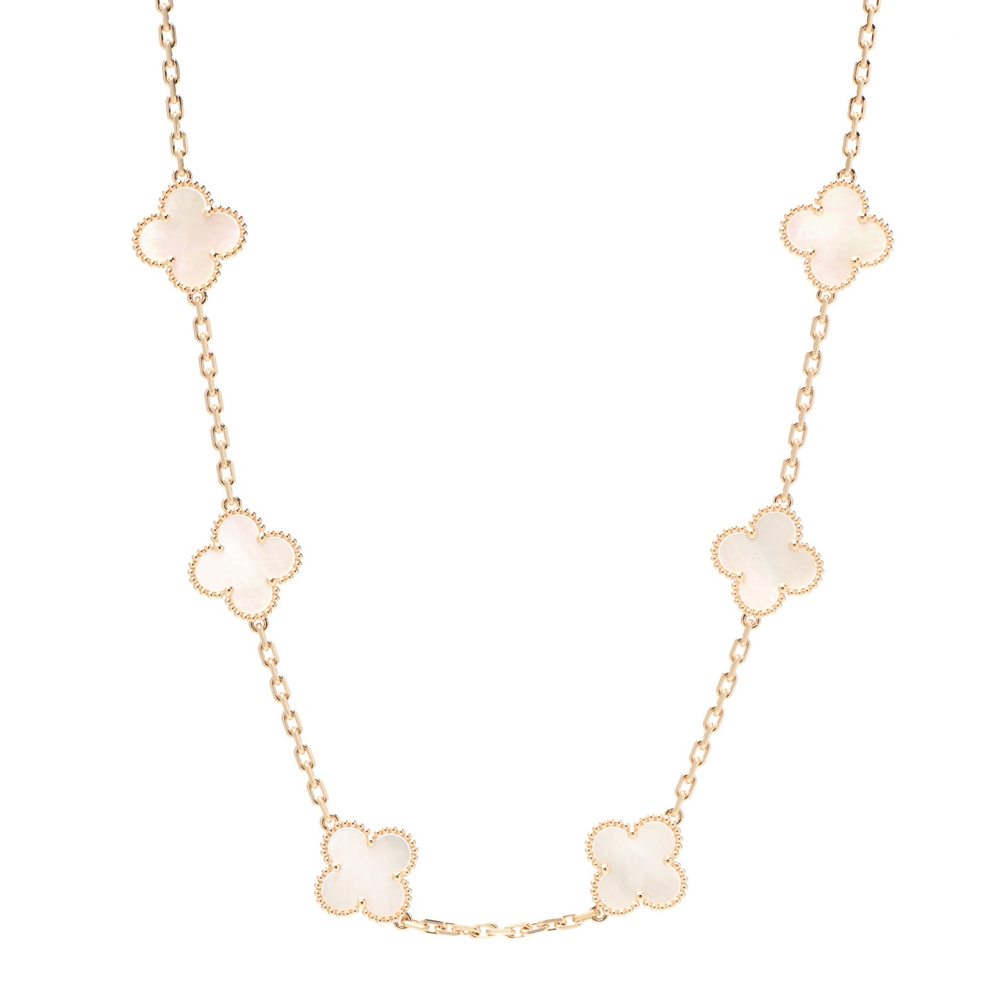 18K Yellow Gold Mother of Pearl 10 Motifs Vintage Alhambra Necklace