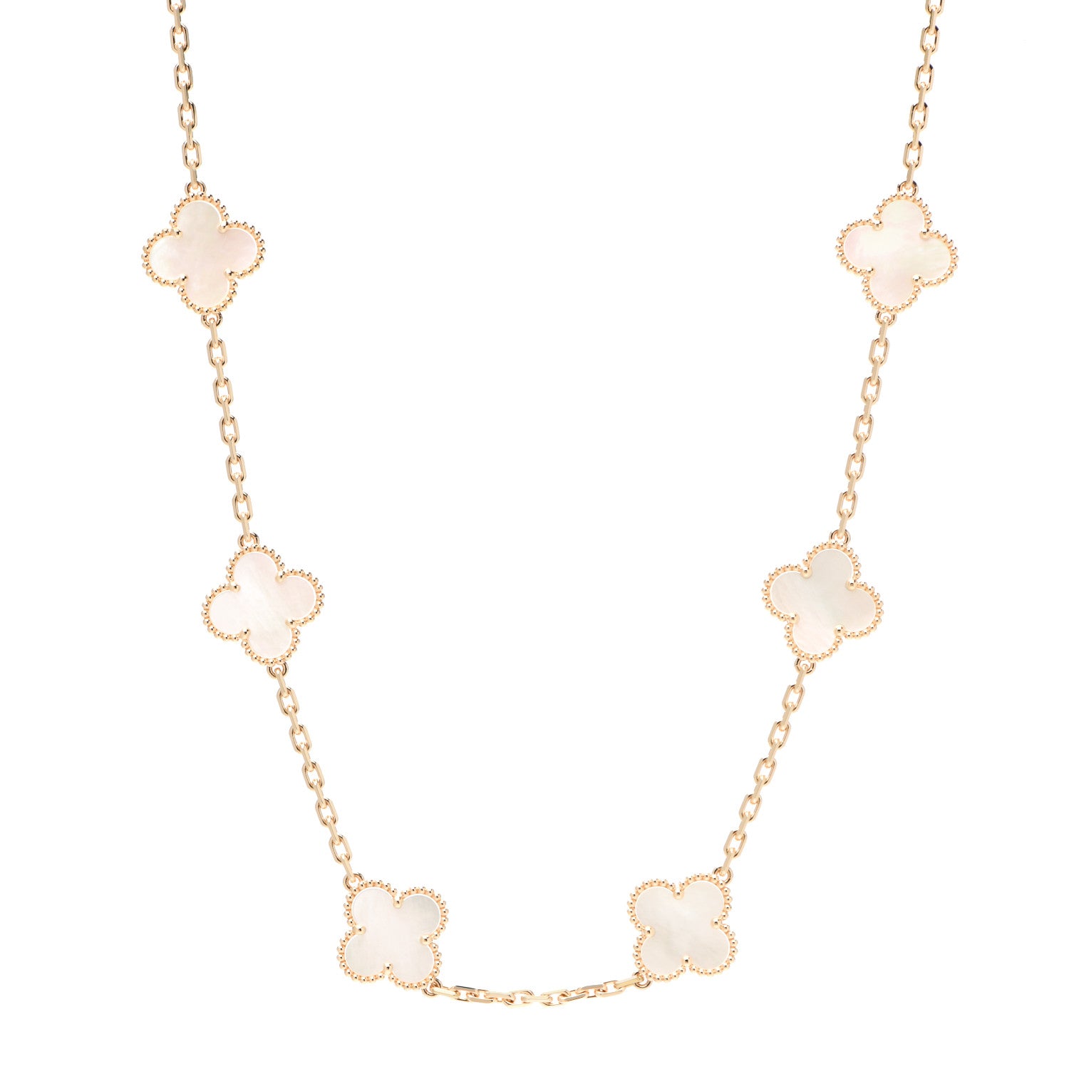 Van Cleef & Arpels 18K Yellow Gold Mother of Pearl 10 Motifs Vintage Alhambra Necklace 1 of 6