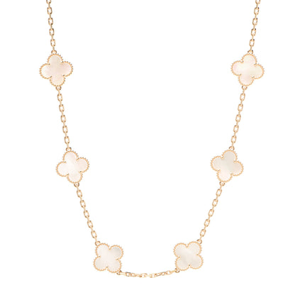 Van Cleef & Arpels 18K Yellow Gold Mother of Pearl 10 Motifs Vintage Alhambra Necklace 1 of 6