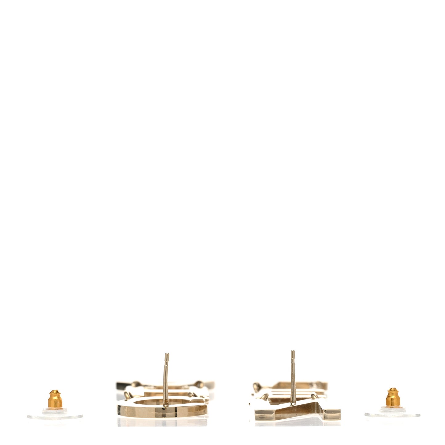 Metal Cha-Nel Logo Drop Earrings Gold