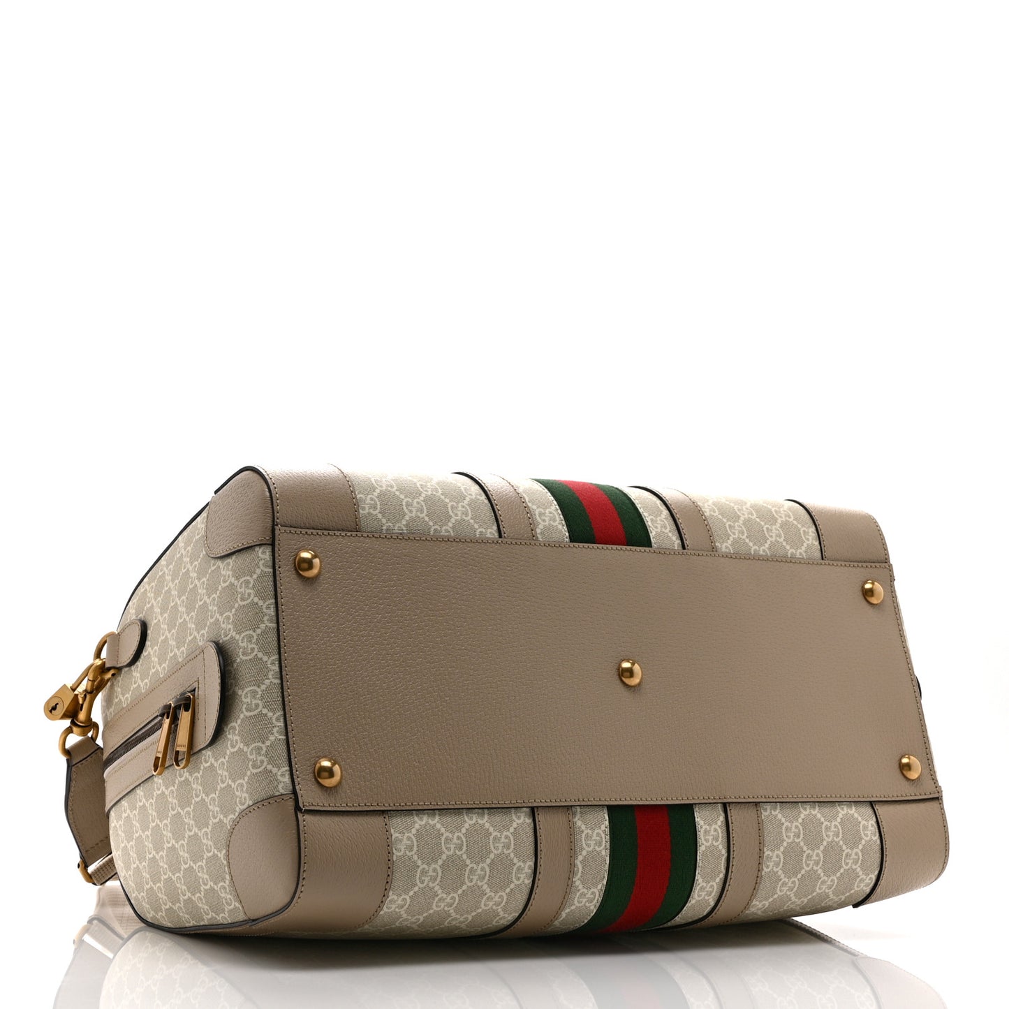 GG Supreme Monogram Textured Dollar Calfskin Web Medium Savoy Duffle Bag Beige Mystic White Oatmeal