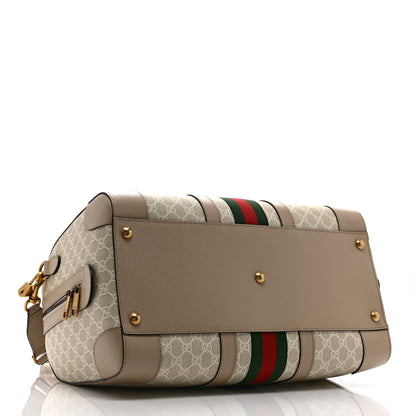 Gucci GG Supreme Monogram Textured Dollar Calfskin Web Medium Savoy Duffle Bag Beige Mystic White Oatmeal 3 of 10