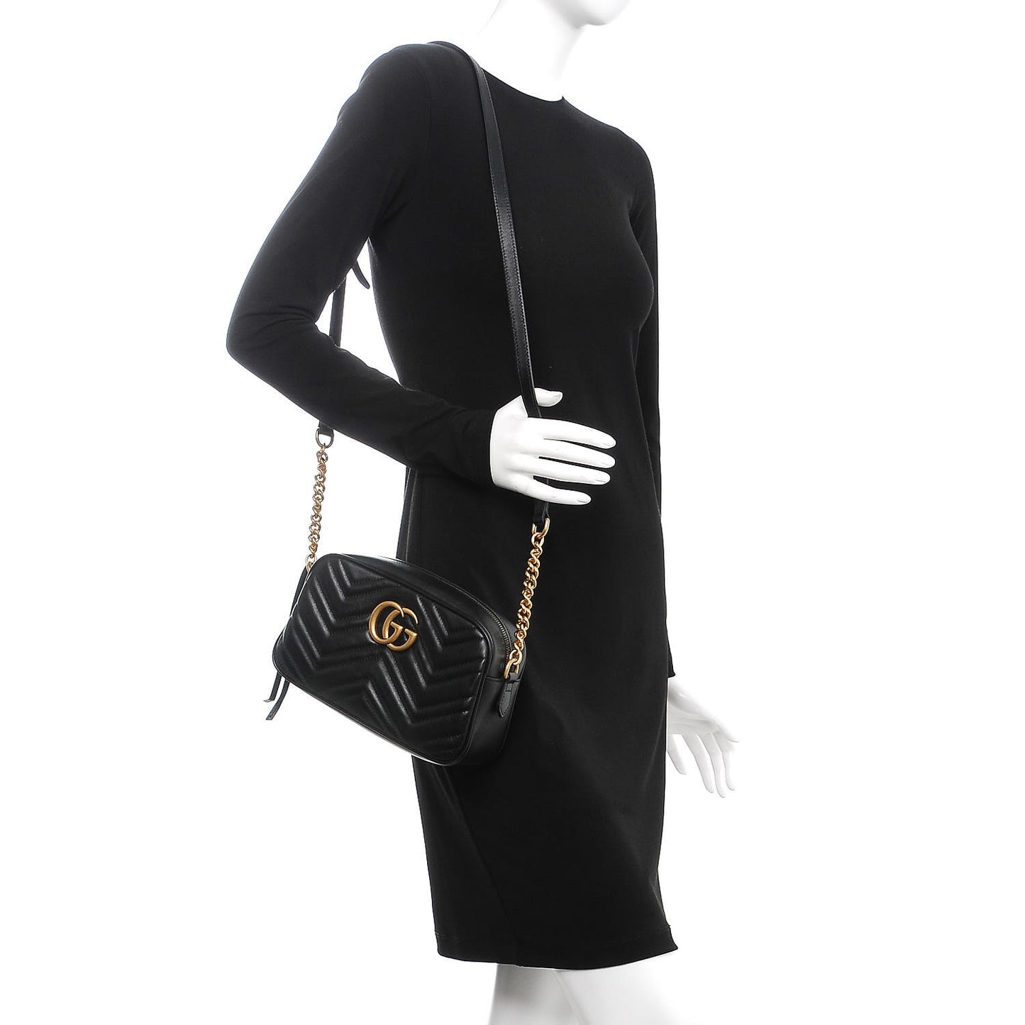 Calfskin Matelasse Small GG Marmont Chain Shoulder Bag Black