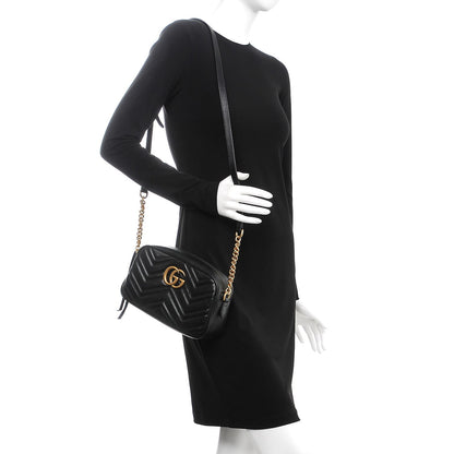 Gucci Calfskin Matelasse Small GG Marmont Chain Shoulder Bag Black 2 of 8