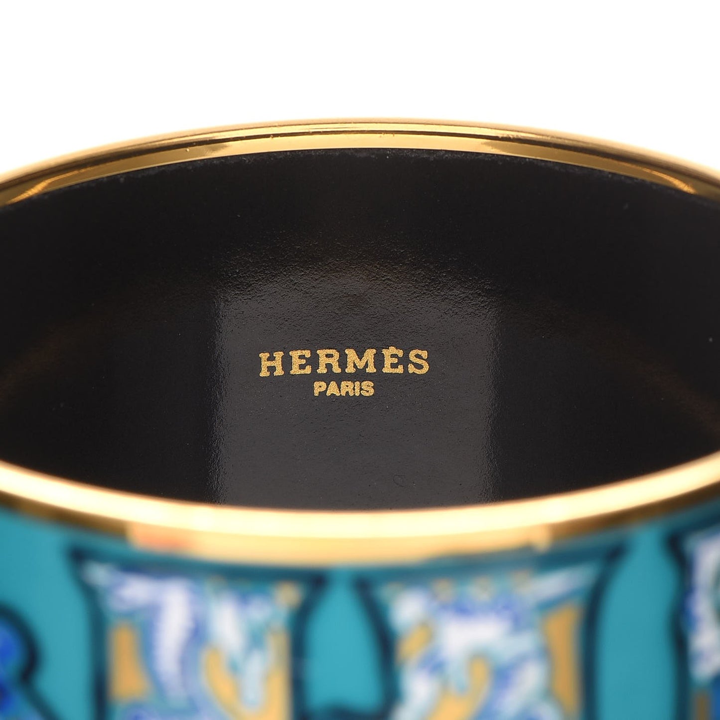 Enamel Printed Alphabet Russe Extra Wide Bracelet 70 Turquoise Bleu Kaki Jaune