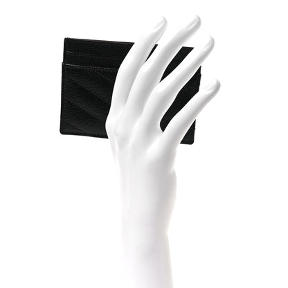 Saint Laurent Grain De Poudre Matelasse Chevron Monogram Credit Card Case Black 2 of 8