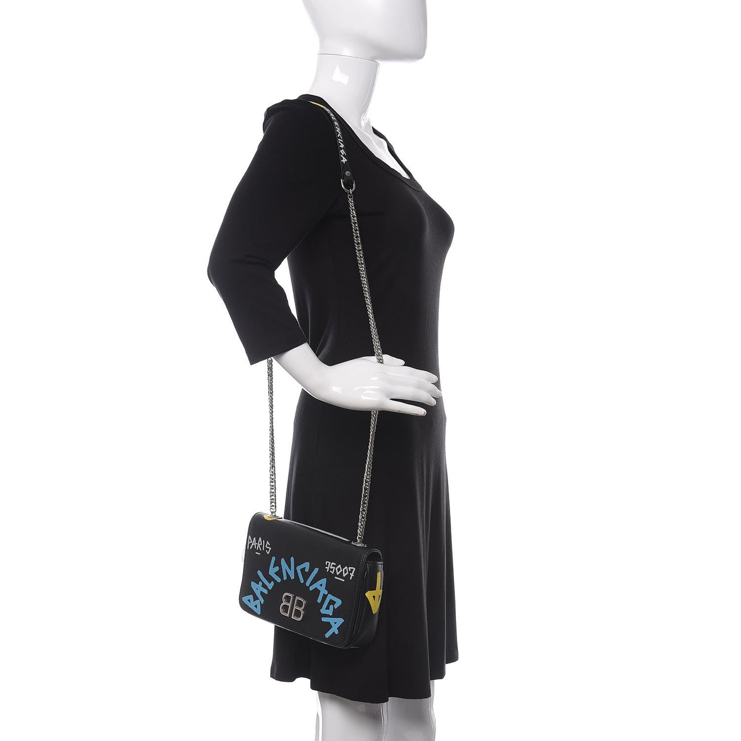 Grained Calfskin Graffiti S BB Round Crossbody Bag Black Multicolor