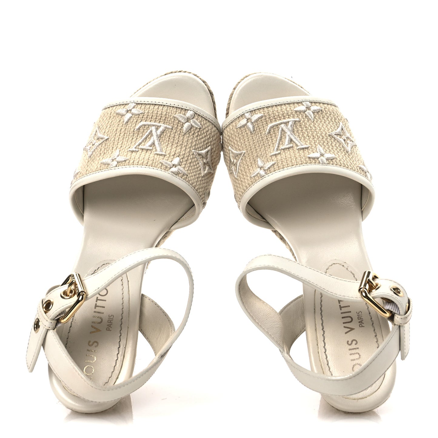 Canvas Monogram Starboard Espadrille Wedge Sandals 37.5 Beige White 37.5 Beige White