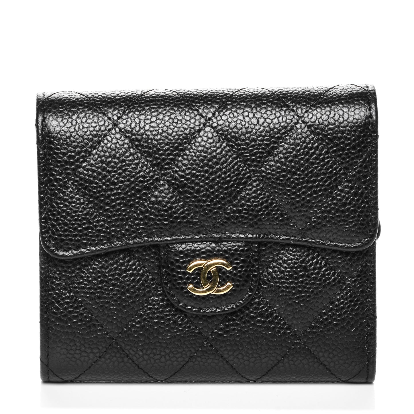 Caviar Quilted Compact Flap Wallet Black