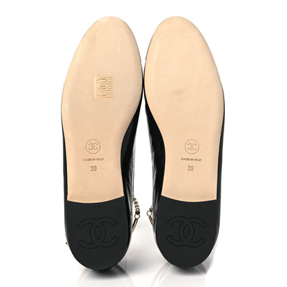 Chanel Lambskin Patent Calfskin Cap Toe Ankle Chain Ballerina Flats 39 Black 5 of 8