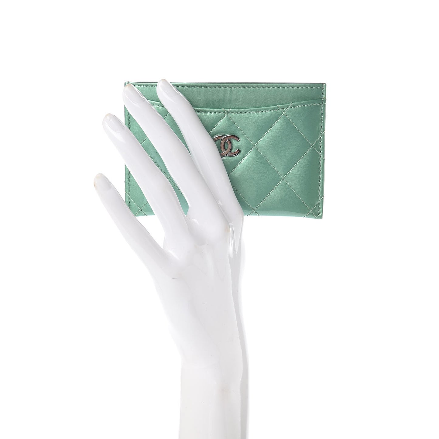Patent Quilted Card Holder Green