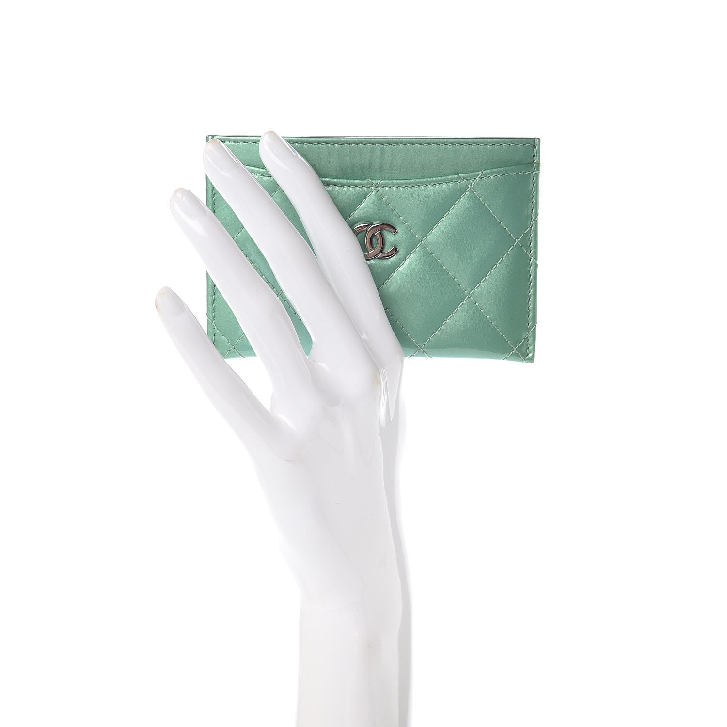 Chanel Patent Quilted Card Holder Green 2 of 9
