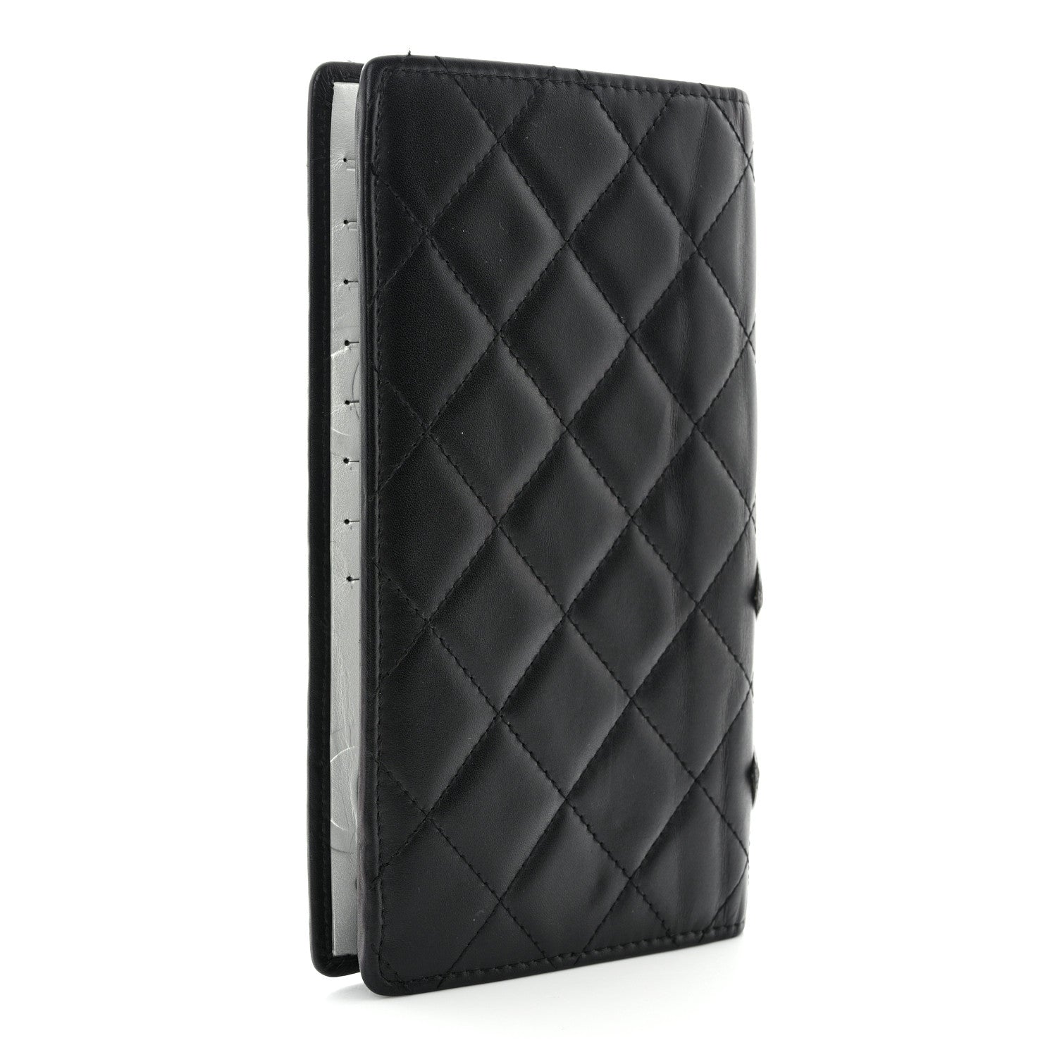 Chanel Calfskin Quilted Cambon Yen Wallet Black Silver 3 of 12