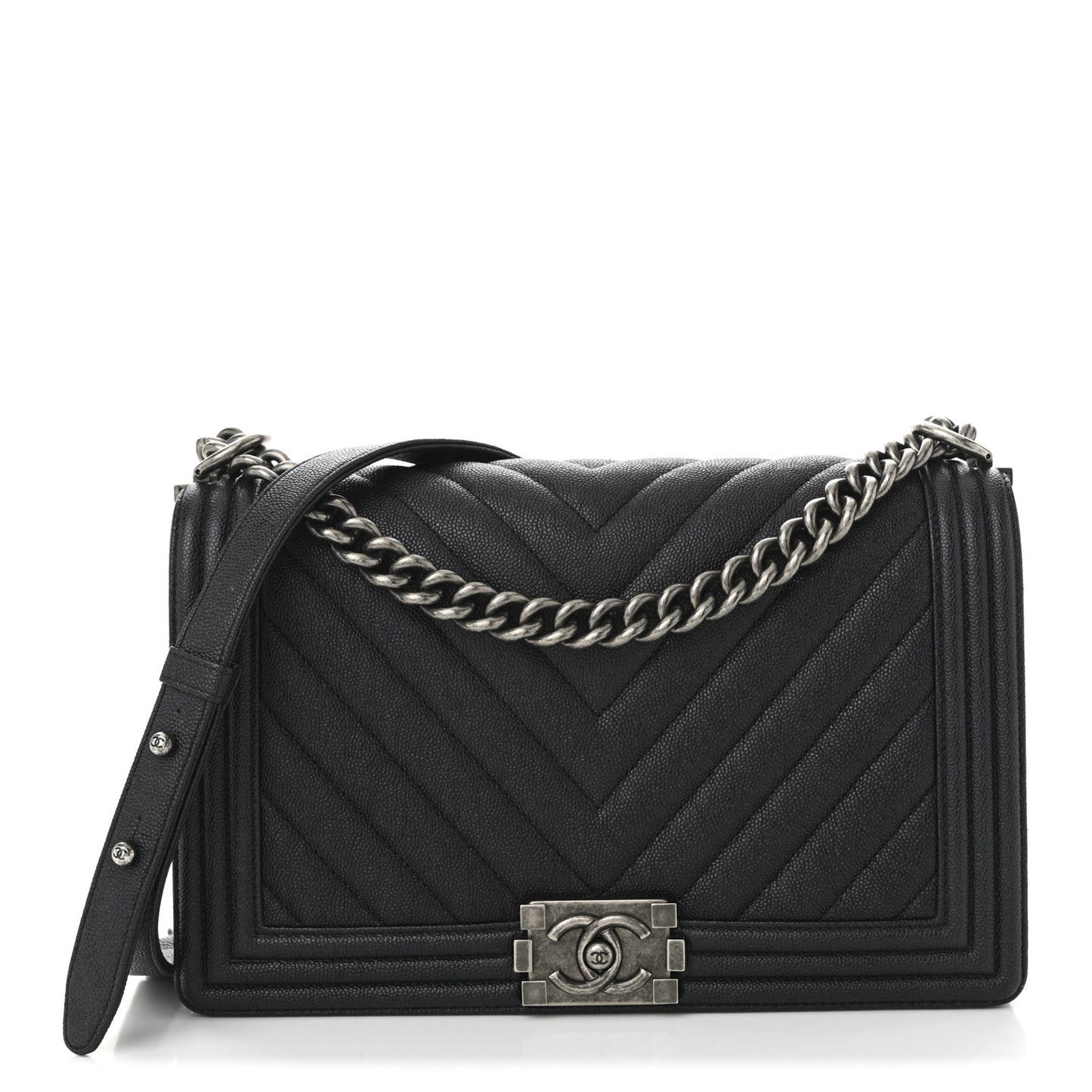 Caviar Chevron Quilted New Medium Boy Flap Dark Navy Blue